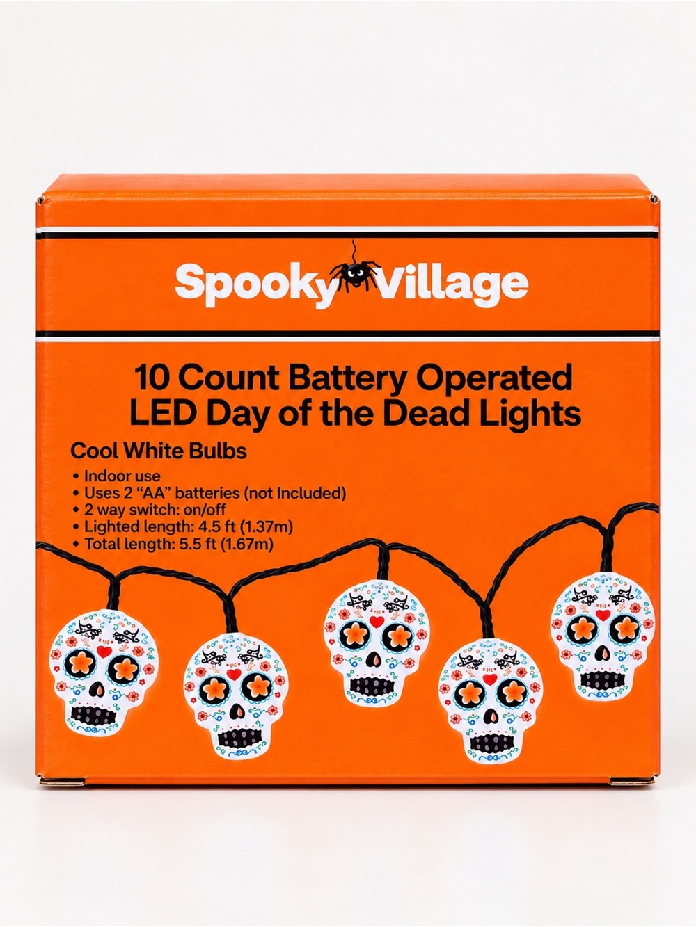 Halloween LED Day of the Dead Skull String Lights NIB NWT